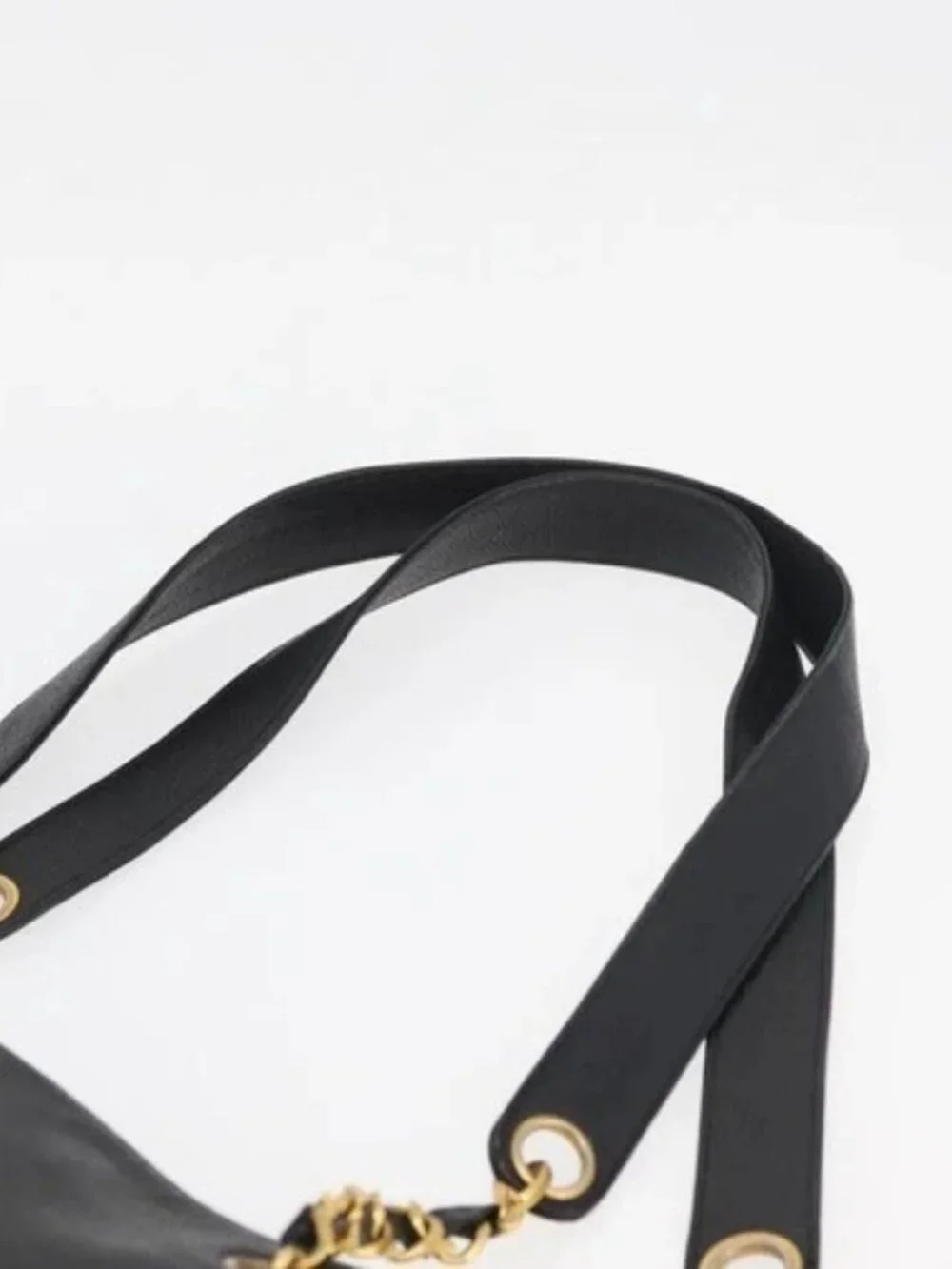 CHANEL COCO Mark Chain Tote Bag Grained Calf Skin Black CC Auth MY307